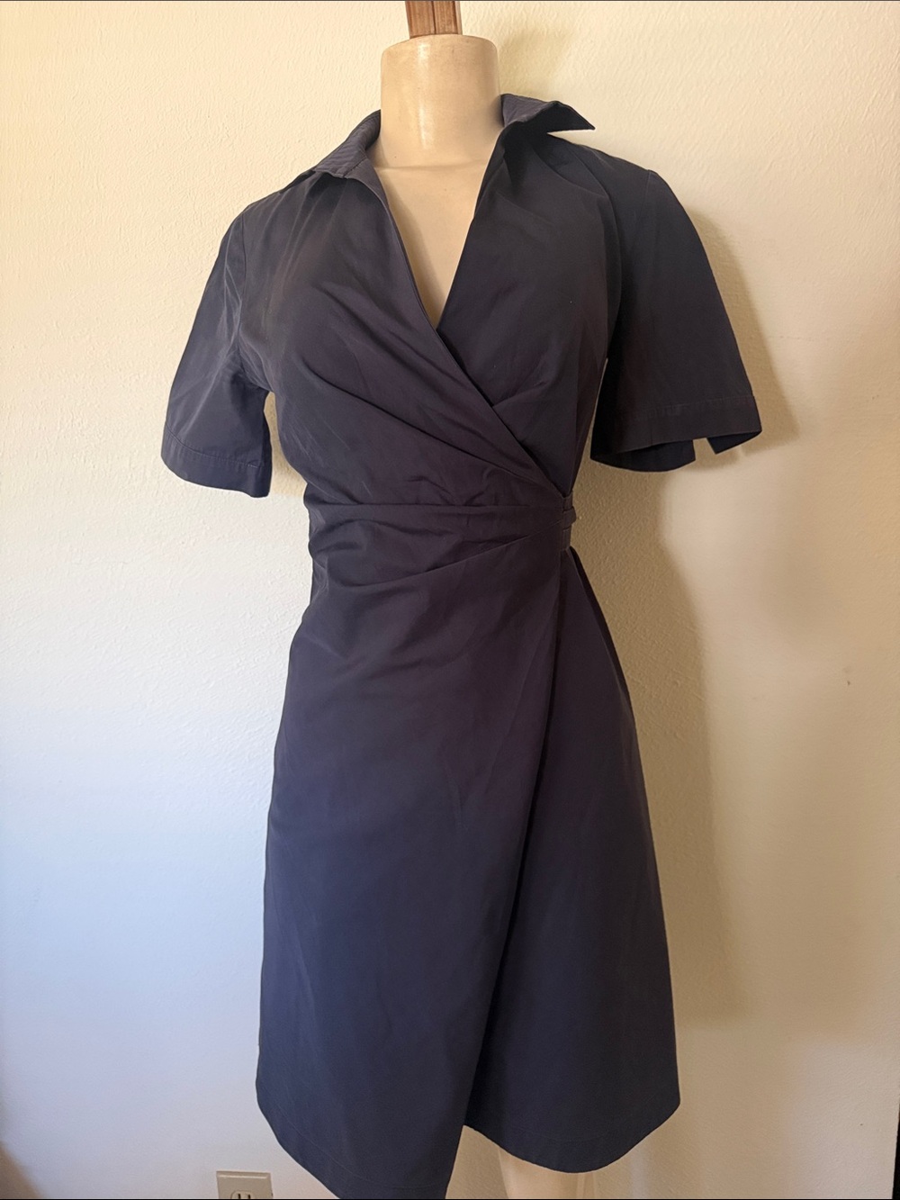Max Mara Classic Navy Wrap Dress with Collar S